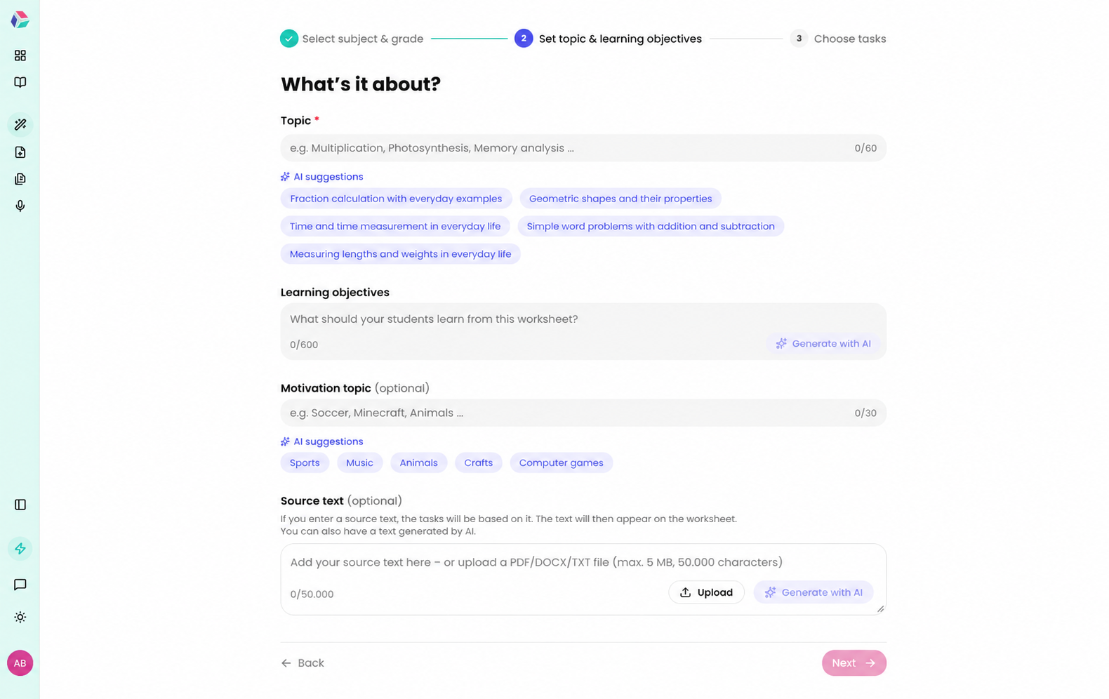 Mockup: Worksheets